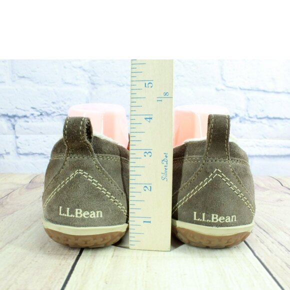 LL Bean Brown Suede Slip On Fleece Lined Mountain Moccasin Slippers Size 9 M - Picture 6 of 9